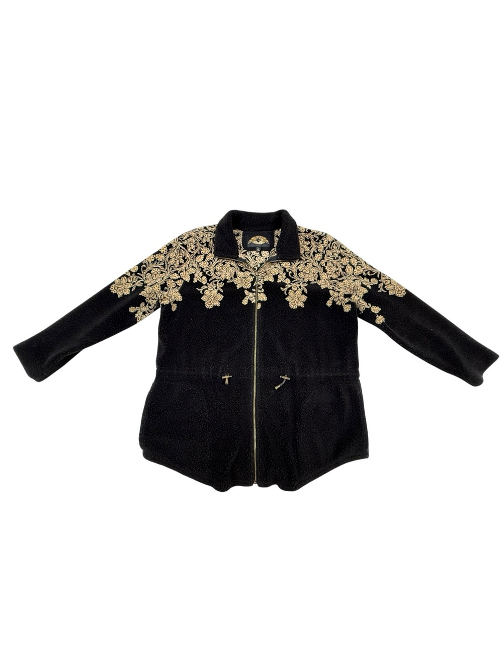Vintage Cheyenne Collection County Clothing Co Black Tan Floral Fleece Jacket L